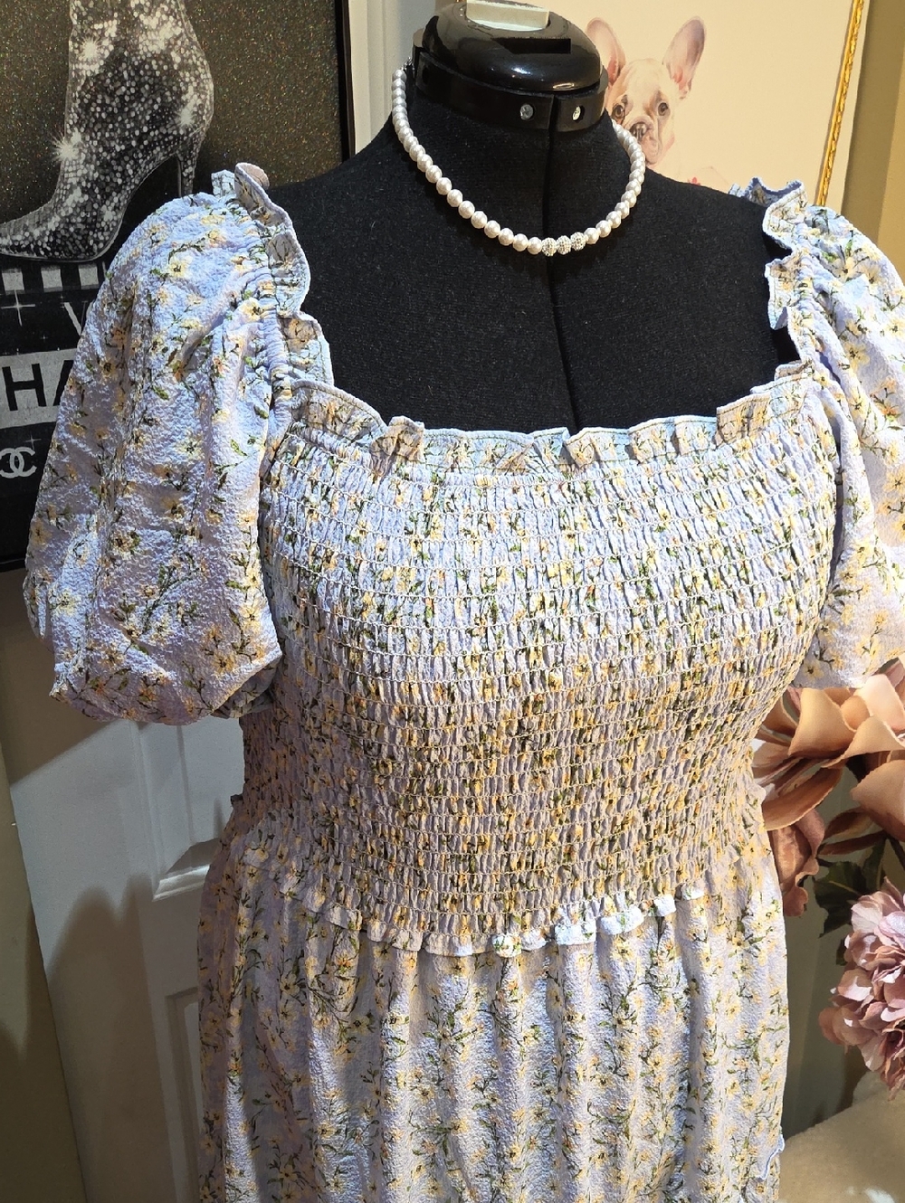 Nwt 1x, 2x Max Studio Light Blue Floral Smocked Maxi Dress B1 - Picture 16 of 17